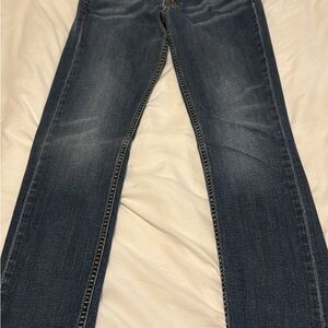 Blue Boot Cut Jeans with Contrast Stitching